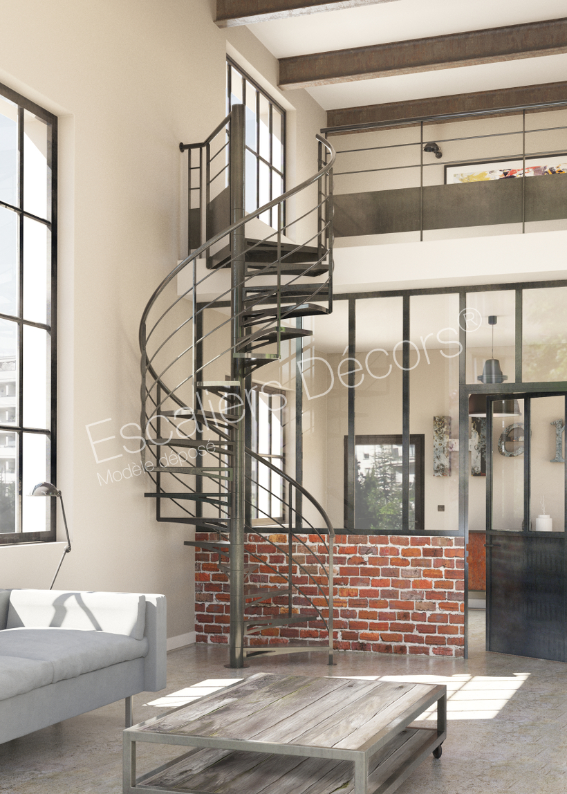 SH50 - Colimaçon Atelier Loft : Escalier acier d'intérieur hélicoïdal de notre gamme Initiale. Zoom