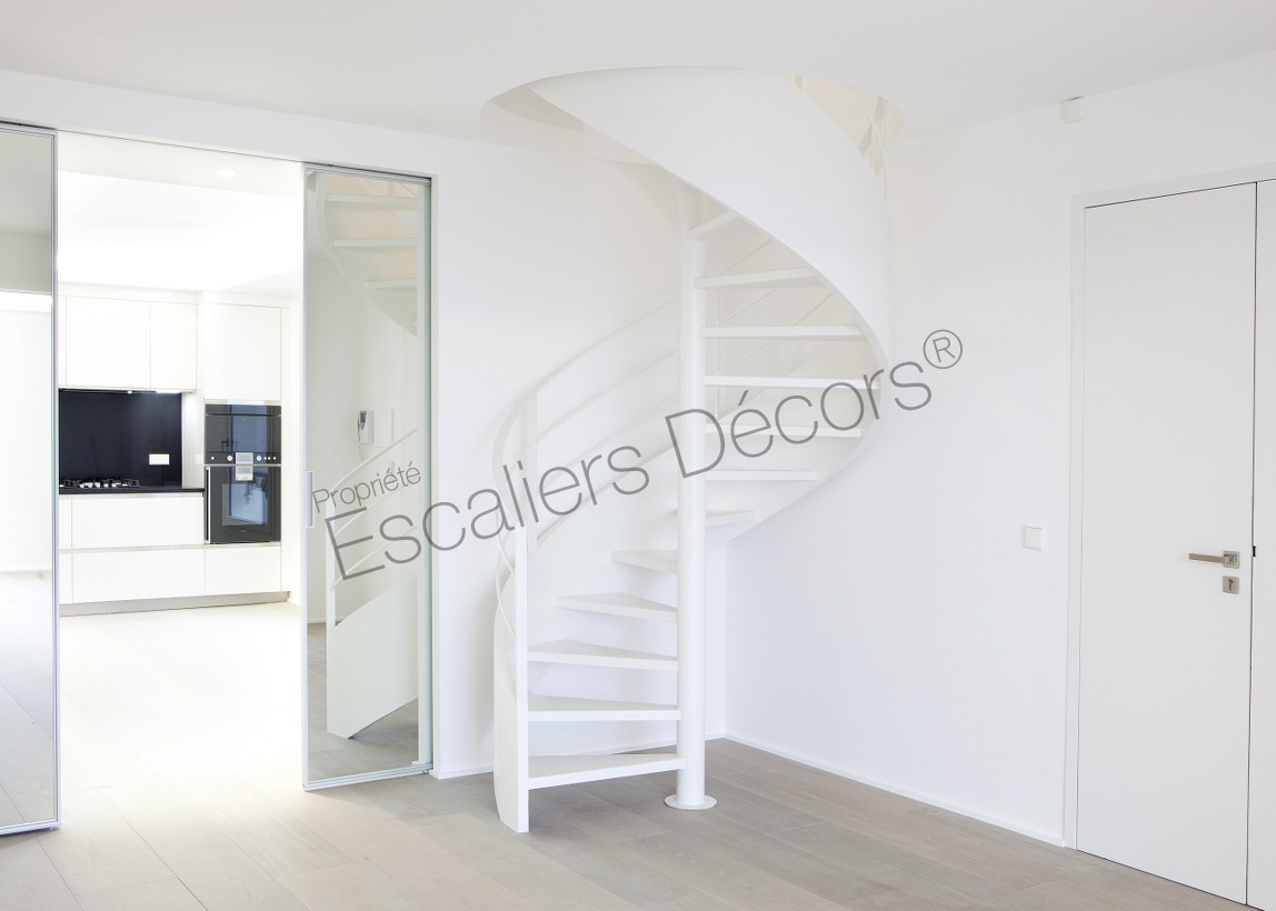 Photo DH93 - SPIR'DÉCO® Caisson. Escalier d'intérieur hélicoïdal métallique laqué blanc, design et contemporain. Vue 4